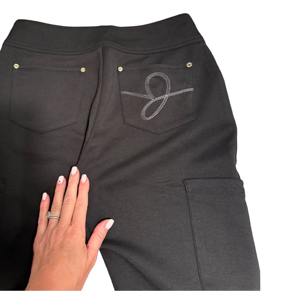 Jaanuu Zip Front Scrub Pants M Bootcut Flare Bottoms High Rise Ponte Knit Black - Picture 8 of 8